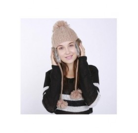 Skullies & Beanies Women's Winter Warm Crochet Cap Wool Knit Ski Beanie Hat with Ear Flaps - Khaki - CE188H9OK8O $10.17
