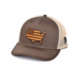 Baseball Caps 'The Patriot' Leather Patch Hat Curved Trucker - One Size Fits All - Brown/Khaki - CS18ZDWLUNL $20.44
