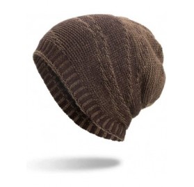 Skullies & Beanies Sttech1 Unisex Striped Cotton Hats Warm Winter Knit Cap Thick Heap for Women Men (Khaki) - Khaki - C818HXN...