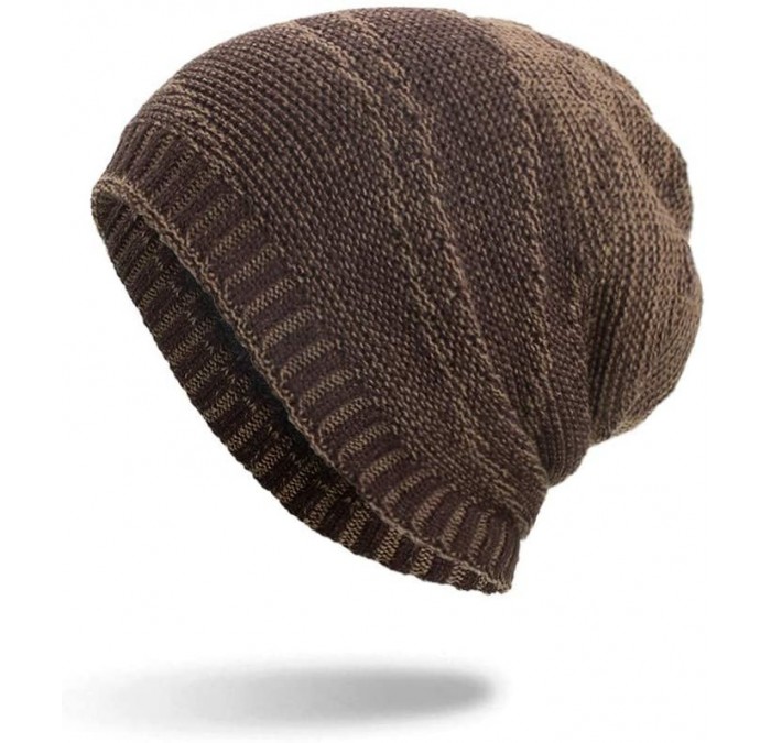Skullies & Beanies Sttech1 Unisex Striped Cotton Hats Warm Winter Knit Cap Thick Heap for Women Men (Khaki) - Khaki - C818HXN...
