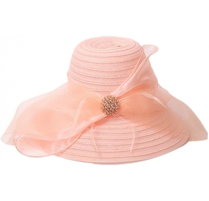 Sun Hats Women's Summer Sun Hat Foldable Floppy Organza Wide Brim Bucket Hat Straw Hat - F-pink - CM18S8IOA0N $39.71