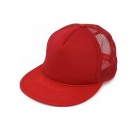 Baseball Caps Flat Billed Trucker Hat Mesh Back S M L Adjustable Cap Solid Two Toned Snapback - Red - C811JF2NHSD $10.07