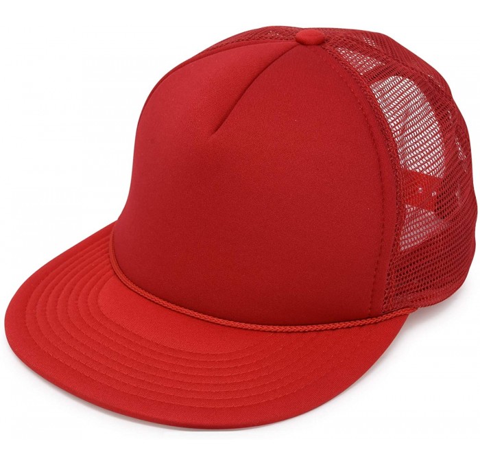 Baseball Caps Flat Billed Trucker Hat Mesh Back S M L Adjustable Cap Solid Two Toned Snapback - Red - C811JF2NHSD $18.41