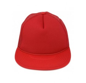 Baseball Caps Flat Billed Trucker Hat Mesh Back S M L Adjustable Cap Solid Two Toned Snapback - Red - C811JF2NHSD $10.07