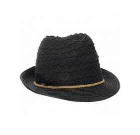 Fedoras Braided Trim Spring Summer Cotton Lace Vented Fedora Hat - Black - CA12CAFX8P7 $10.55