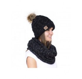 Skullies & Beanies Winter Knit Pom Beanie Hat Scarf Set Women Cute Soft Warm Infinity Scarves - Black - CY18XOAX342 $26.08