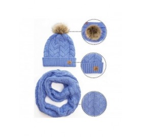 Skullies & Beanies Winter Knit Pom Beanie Hat Scarf Set Women Cute Soft Warm Infinity Scarves - Black - CY18XOAX342 $26.08