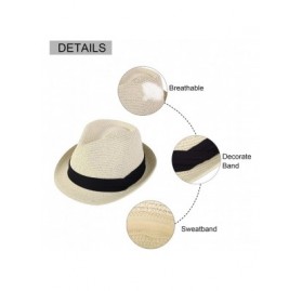 Fedoras Women/Men's Summer Short Brim Straw Fedora Sun Hat - Natural With Black Band - CJ18ATHL63K $14.30