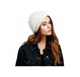 Berets Women's Lady Knitted Beret hat Merino Wool Braided hat French Beret for Winter Autumn Solid Color - Ivory - CM18258IYH...
