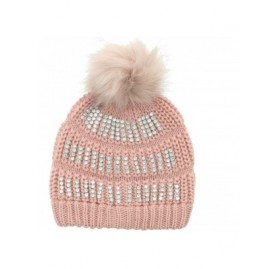 Skullies & Beanies Women's Faux Fur Pompom Winter Knit Beanie w/Sequins - Pink - C6180HHDGW6 $11.89
