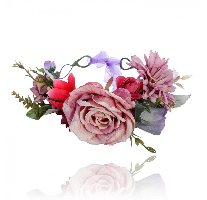 Headbands Flower Crown Bohemian Floral Headdress - Light Purple + Red - CD18R3LA06C $18.57