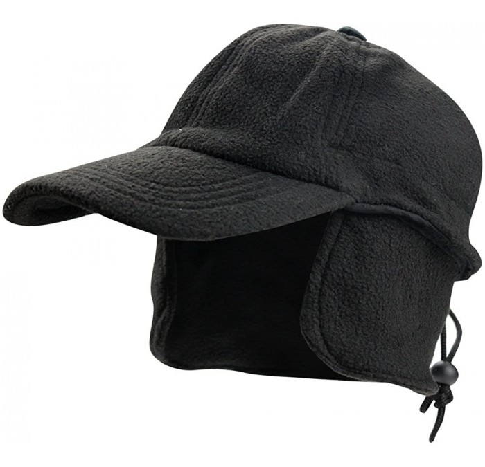 Baseball Caps Mens Winter Thermal Polar Fleece Outdoor Sports Baseball Cap Hats with Ear Flaps - Black - CV12NYG3MB7 $9.41