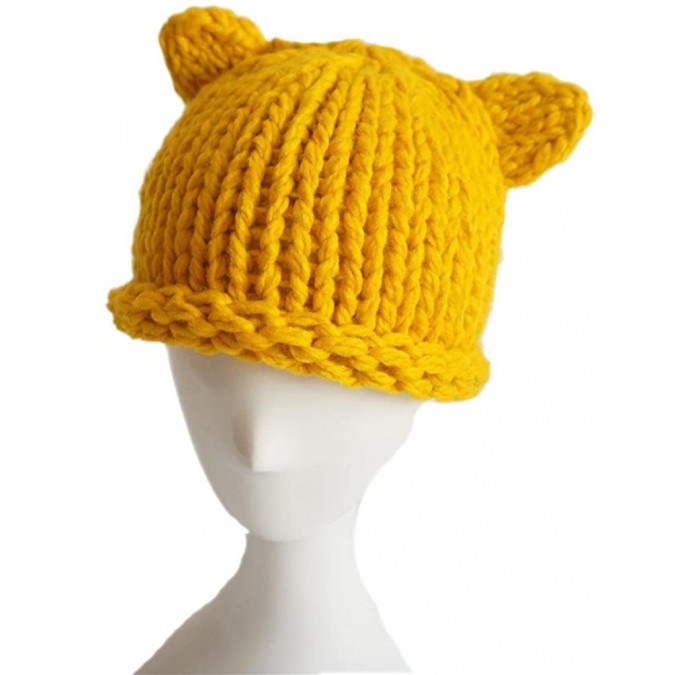 Skullies & Beanies Knit Beanie Cat Ears Cap for Baby & Kids & Pussycat Hat Women's March - Yellow - CQ188A7CCID $18.71