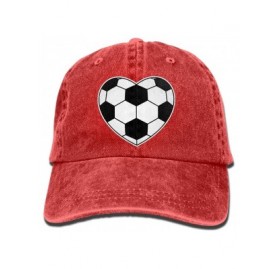 Baseball Caps Unisex Baseball Cap Denim Hat Soccer Ball Heart Shaped Adjustable Snapback Peak Cap - Red - CL18GEM3R55 $12.85