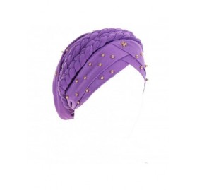 Skullies & Beanies Women Braid Head Wrap Long Hair Scarf Turban Pre-tie Headwear Chemo Hats - Purple - CU18WE5QZML $14.79