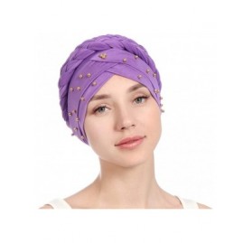 Skullies & Beanies Women Braid Head Wrap Long Hair Scarf Turban Pre-tie Headwear Chemo Hats - Purple - CU18WE5QZML $14.79