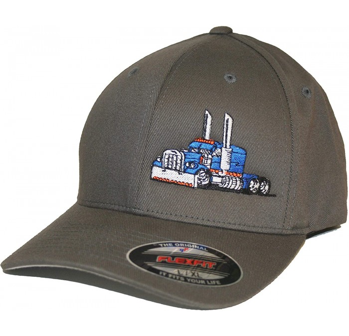 Baseball Caps Trucker Hat Big Rig Tractor Semi Flexfit Cap Truck Driver - Grey/Blue - C118HAN0HM0 $47.61