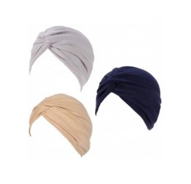 Skullies & Beanies 3Pack Womens Chemo Hat Beanie Turban Headwear for Cancer Patients - Gray Khaki Navy Blue - CP198AZ0UZA $20.30