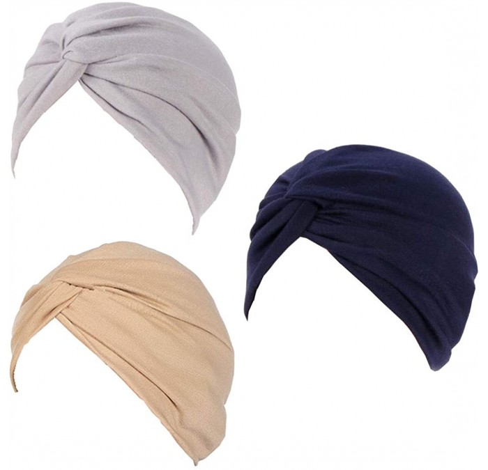 Skullies & Beanies 3Pack Womens Chemo Hat Beanie Turban Headwear for Cancer Patients - Gray Khaki Navy Blue - CP198AZ0UZA $30.66