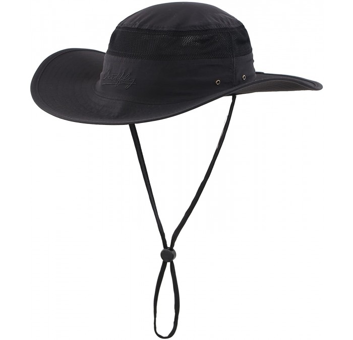 Sun Hats Men's Sun Hat UPF 50+ Wide Brim Bucket Hat Windproof Fishing Hats - Black - CH12DS75AF7 $32.05