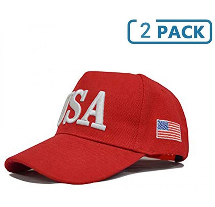 Baseball Caps USA Baseball Cap Polo Style Adjustable Embroidered Dad Hat American Flag for Men and Women - Red-2pack - C718ON...