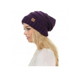 Skullies & Beanies Hat-100 Oversized Baggy Slouch Thick Warm Cap Hat Skully Cable Knit Beanie - Dark Purple - CZ18XKNH0HS $9.14