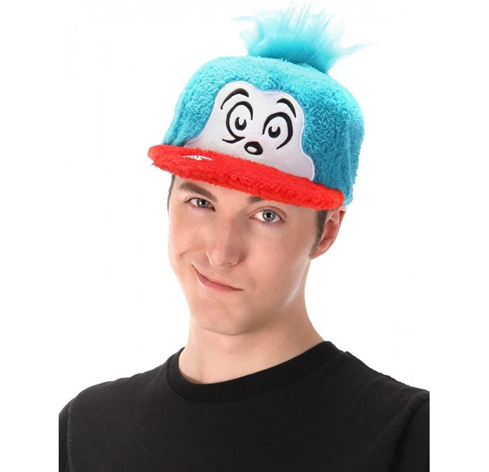 Baseball Caps Dr. Seuss Cat in The Hat Thing 1 Costume Fuzzy Cap Blue - C9189A2KML6 $31.09