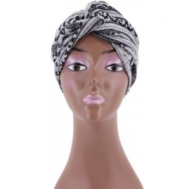 Skullies & Beanies Shiny Metallic Turban Cap Indian Pleated Headwrap Swami Hat Chemo Cap for Women - Gray Striped - C018WYHGY...