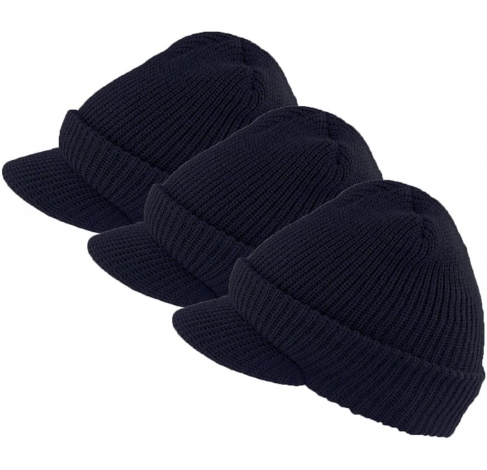 Skullies & Beanies Genuine Military Wool Jeep Cap with Lid - 3 Pack- Made in USA - Navy Blue - CN188H8ZXE5 $21.58