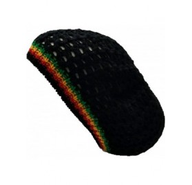 Berets Black w/R-Y-G Stripe Rasta Dread Tam Cap Hat Crown Beret Beanie Knit Chrochet L/XL - CH18HCD7K9R $24.81
