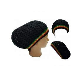 Berets Black w/R-Y-G Stripe Rasta Dread Tam Cap Hat Crown Beret Beanie Knit Chrochet L/XL - CH18HCD7K9R $24.81