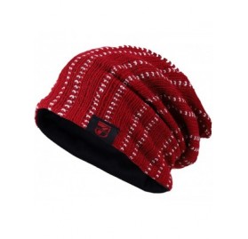 Skullies & Beanies Slouchy Knitted Baggy Beanie Hat Crochet Stripe Summer Dread Caps Oversized for Men-B318 - B5011-claret - ...