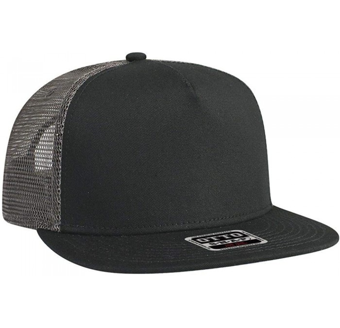Baseball Caps Round Flat Visor SNAP 5 Panel Mesh Back Trucker Snapback Hat - Blk/Blk/Ch.gry - C2180D64YEC $22.78