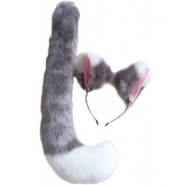 Headbands Party Cosplay Costume Fox Ears Faux Fur Hair Hoop Headband + Tail Set - C1 Polyester Set(grey White) - CB18UY23YIL ...