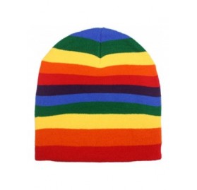Skullies & Beanies Rainbow Stripe Stripped Multi Color Knit Beanie Stocking Cap Winter Hat - C412CGUIY9R $11.03