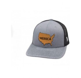 Baseball Caps USA 'The 'Merica' Leather Patch Hat Curved Trucker - Heather Grey/Black - C818IGQWH2Z $23.51