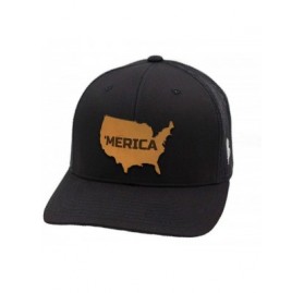 Baseball Caps USA 'The 'Merica' Leather Patch Hat Curved Trucker - Heather Grey/Black - C818IGQWH2Z $23.51