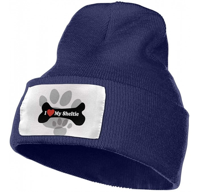 Skullies & Beanies Women & Men I Love My Sheltie Dog Paw Print Winter Warm Beanie Hats Stretch Skull Ski Knit Hat Cap - Navy ...