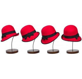 Fedoras Women Wool Bowler Fedora Hat Floppy Cloche Winter Curl Brim Bowknot Hats - Red - CU18M5CWGX6 $16.70