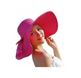 Sun Hats Women's Floppy Big Brim Hat Bowknot Straw Hat Foldable Roll up Sun Hat UPF 50+ - Rose Red - C318QC0MNWA $20.98