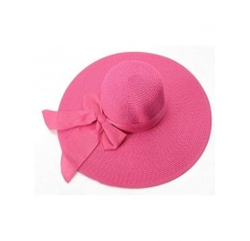 Sun Hats Women's Floppy Big Brim Hat Bowknot Straw Hat Foldable Roll up Sun Hat UPF 50+ - Rose Red - C318QC0MNWA $20.98