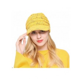 Skullies & Beanies Women's Warm Cable Knitted Messy High Bun Visor Hat Beanie for Pony Tail Skull Cap (Yellow) - Yellow - CK1...