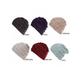 Skullies & Beanies Women Warm Stretch Cable Knit Ponytail Beanie Skully - Chunky Soft Confetti Knit Beanie Hats - Lignt Blue ...