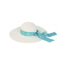 Sun Hats Princess Polka Dot Bow Natural Floppy Wide Brim Straw Beach Sun Hat -Diff Colors - Teal - CP125TKL4L1 $9.33