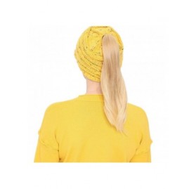 Skullies & Beanies Women's Warm Cable Knitted Messy High Bun Visor Hat Beanie for Pony Tail Skull Cap (Yellow) - Yellow - CK1...