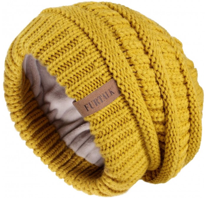 Skullies & Beanies Winter Beanie for Women Fleece Lined Warm Knit Skull Slouch Beanie Hat - 11-mustard Yellow - C018UKS0SCO $...