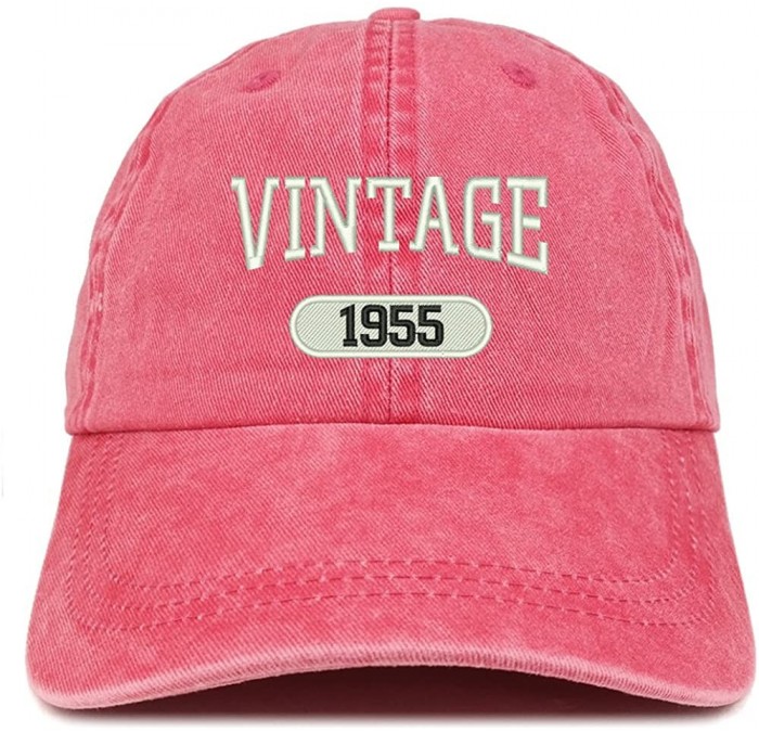 Baseball Caps Vintage 1955 Embroidered 65th Birthday Soft Crown Washed Cotton Cap - Red - CN180WZ4E8U $31.94