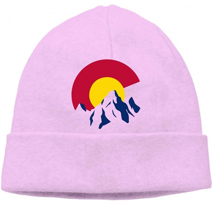 Skullies & Beanies Beanie Hat Colorado Flag Mountain Warm Skull Caps for Men and Women - Pink - C518KKQKUIE $40.36