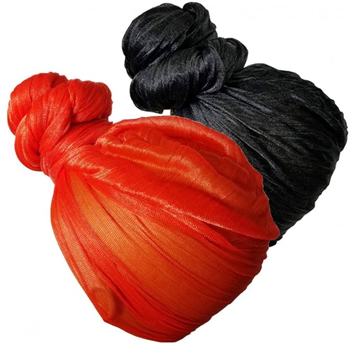 Headbands Head Wrap Scarf Turban - Long Black Head Scarf Wrap Turban Hair Scarf Tie Color Headband 1 or 2 Set - 4a Blackred -...