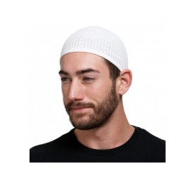 Skullies & Beanies Cotton Skull Cap Beanie Kufi with Checkered-Knit Pattern in Solid Colors for Everyday Wear - White - CM18T...
